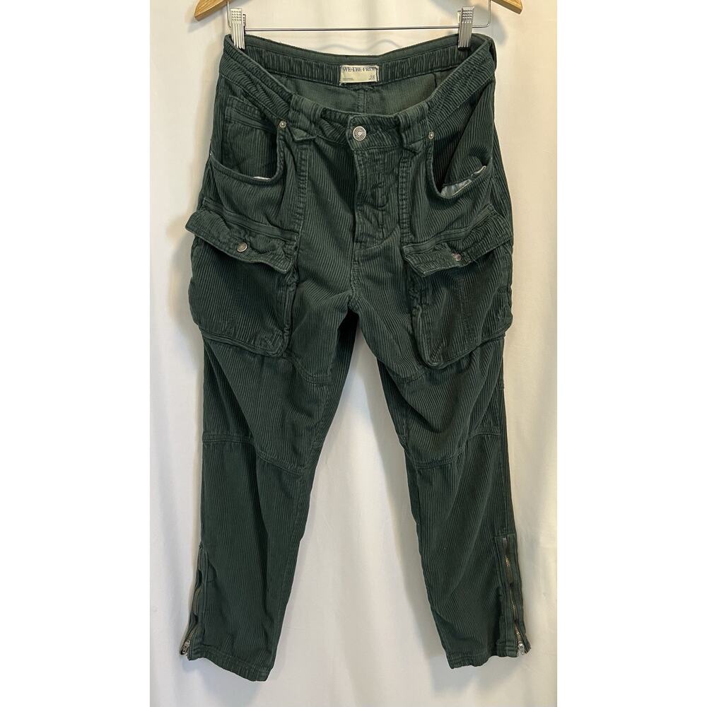 We the Free | Free People Corduroy Pants Womens Green Ankle Zipper Hipster- 28
